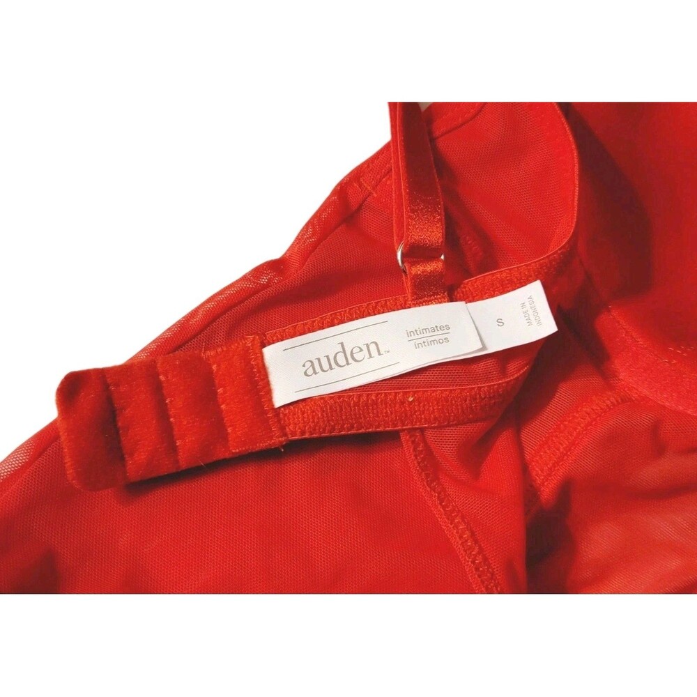 Auden Size S Red Satin Mesh Keyhole Lingerie Bodysuit Underwire Thong Lined Cups - Picture 8 of 9